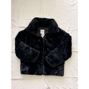 Abercrombie Black Faux Fur Oversized Heavyweight Boxy Zip Up Jacket Size S